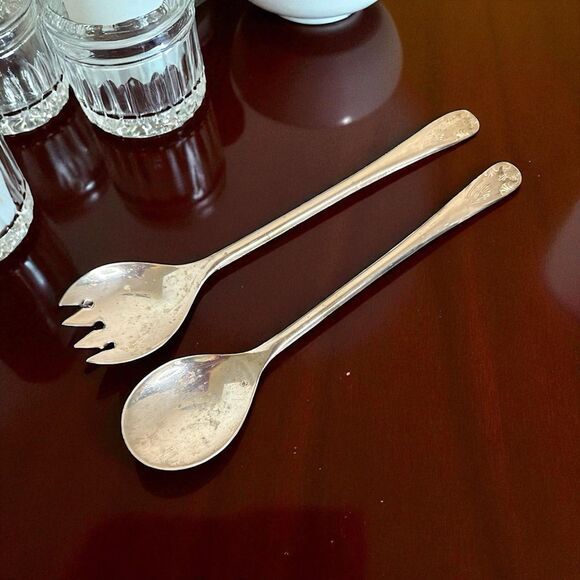 Vintage Silver Plated Serving Spoon And Salad Fork Set Made In Italy 9” Long - Picture 1 of 6